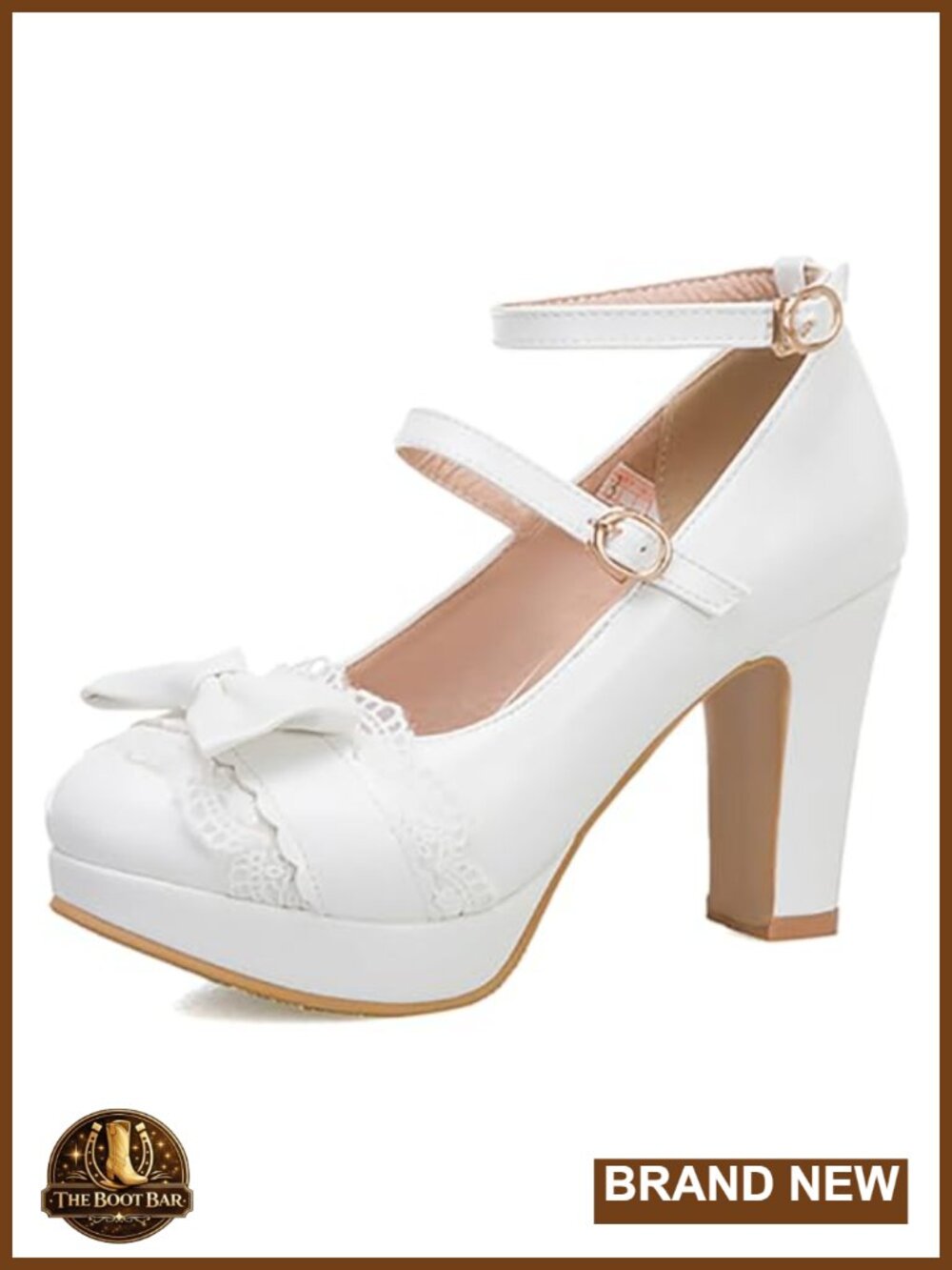Mary Jane Platform Heels Round Toe Block Heel Buckle Bow Pumps
